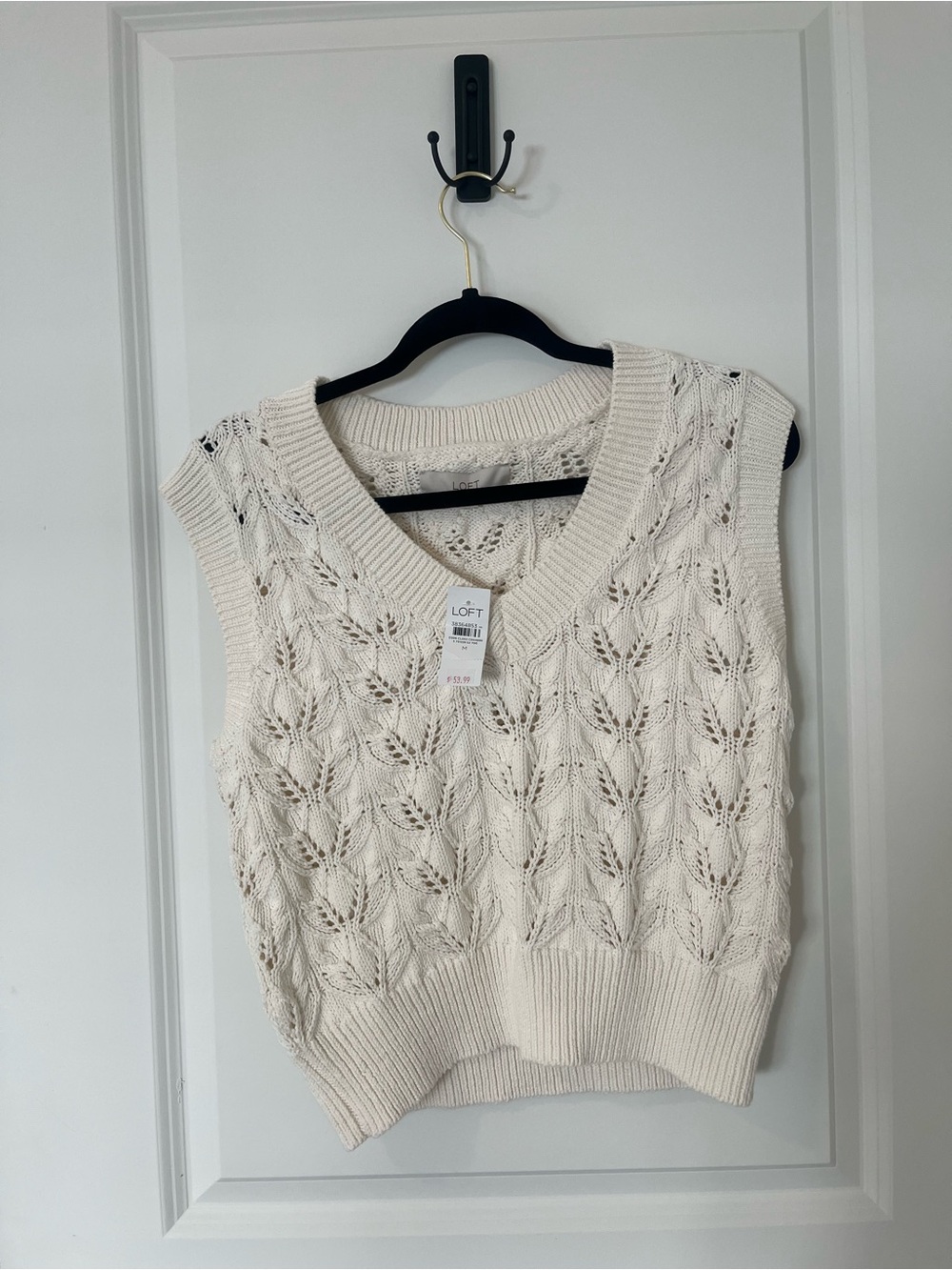 LOFT Cream Openwork Cable-Knit V-Neck Sweater Vest
